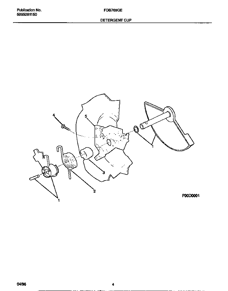DETERGENT CUP Diagram and Parts List for FDB768GEW0  Frigidaire Dishwasher