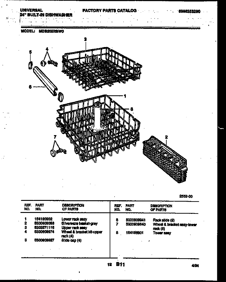 RACKS AND TRAYS Diagram and Parts List for MDB202RBD0  Kelvinator Dishwasher