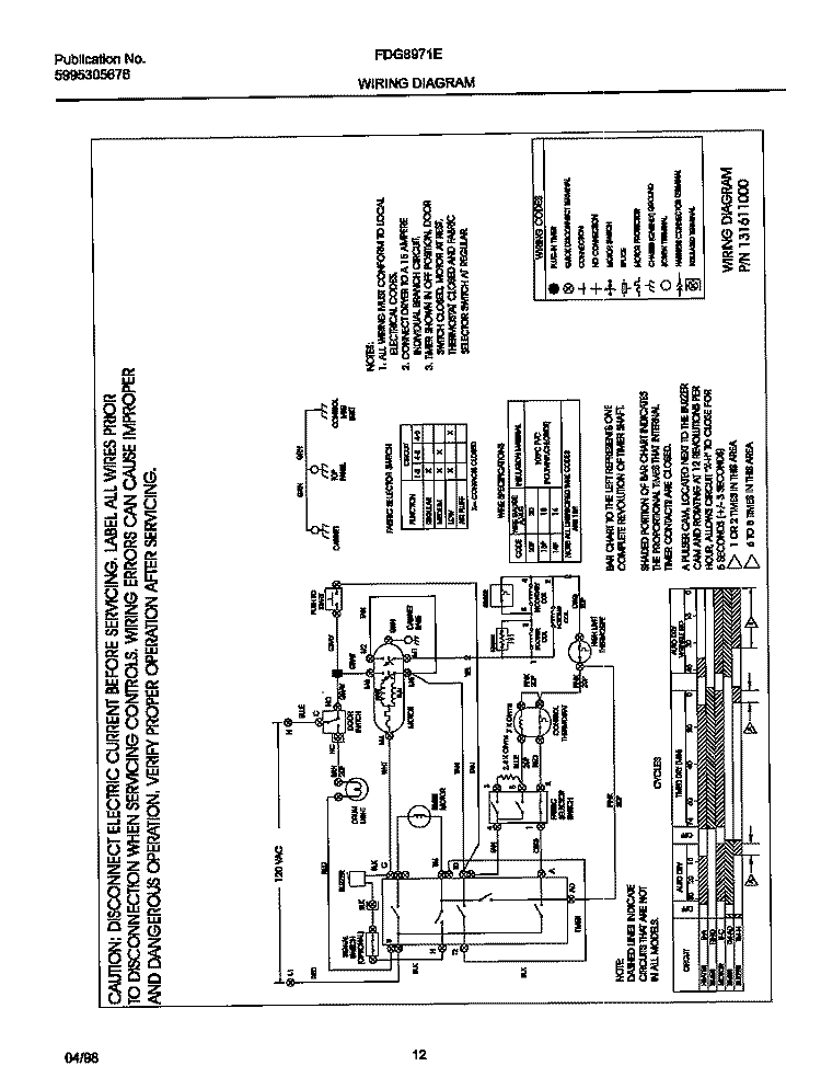 WIRING DIAGRAM Diagram and Parts List for FDG8971EW1  Frigidaire Dryer