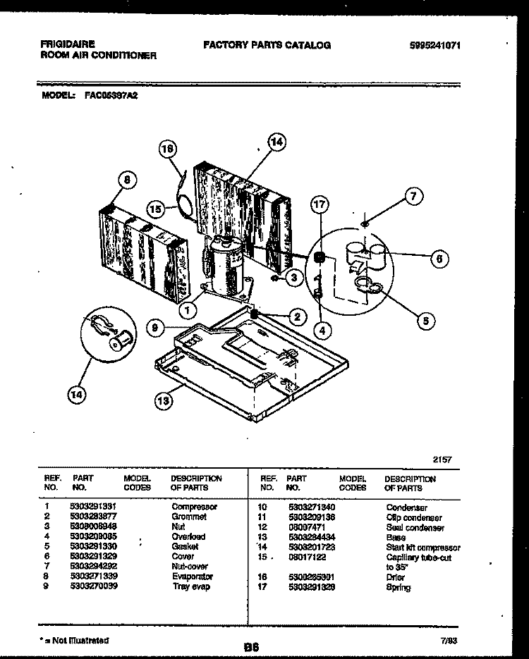 SYSTEM PARTS Diagram and Parts List for FAC053S7A2  Frigidaire Air Conditioner