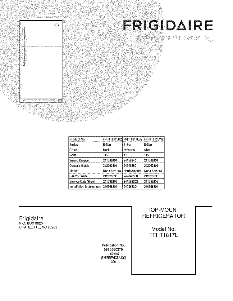 COVER Diagram and Parts List for FFHT1817LB2  Frigidaire Refrigerator