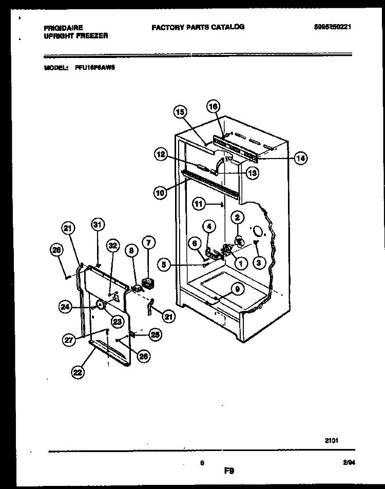 INTERIOR PARTS Diagram and Parts List for FFU16F6AW5  Frigidaire Freezer