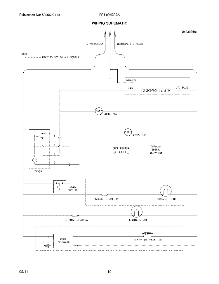 WIRING SCHEMATIC Diagram and Parts List for FRT1S6ESBA  Frigidaire Refrigerator