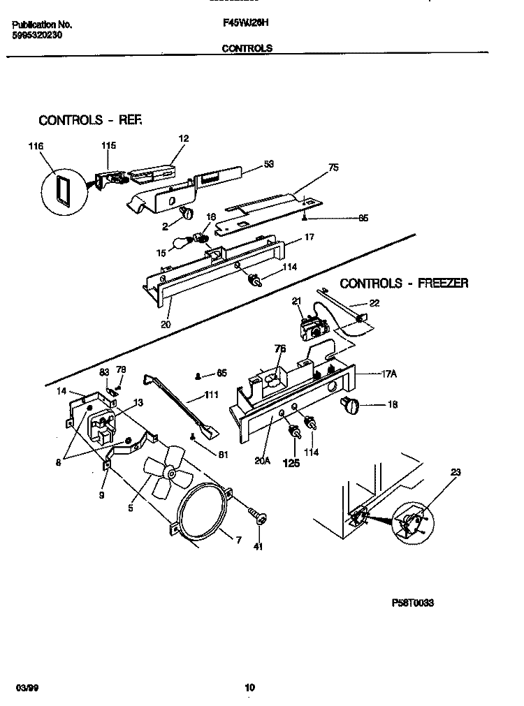 CONTROLS Diagram and Parts List for F45WJ26HW0  Frigidaire Refrigerator