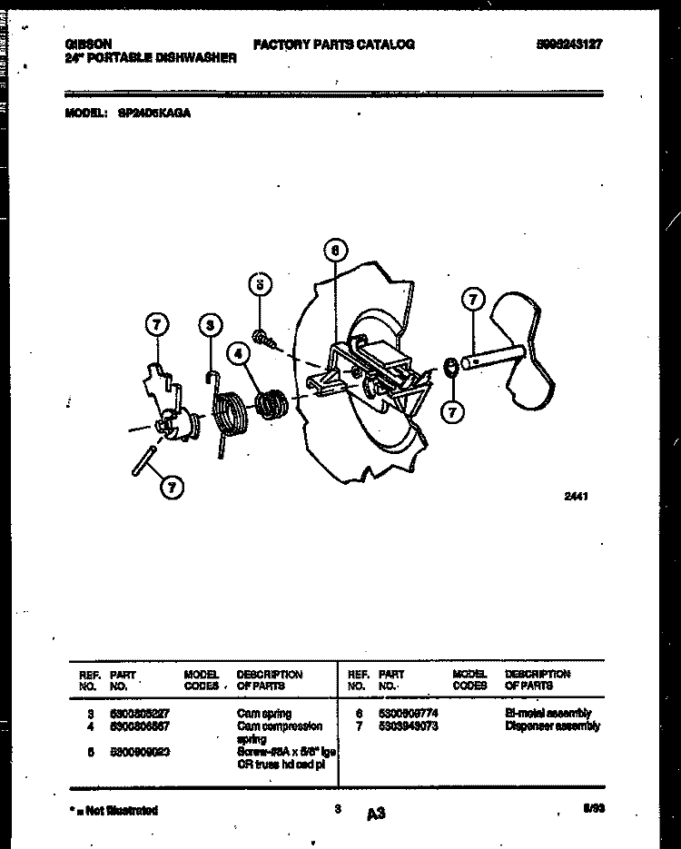 CAM Diagram and Parts List for SP24D5KAGA  Gibson Dishwasher