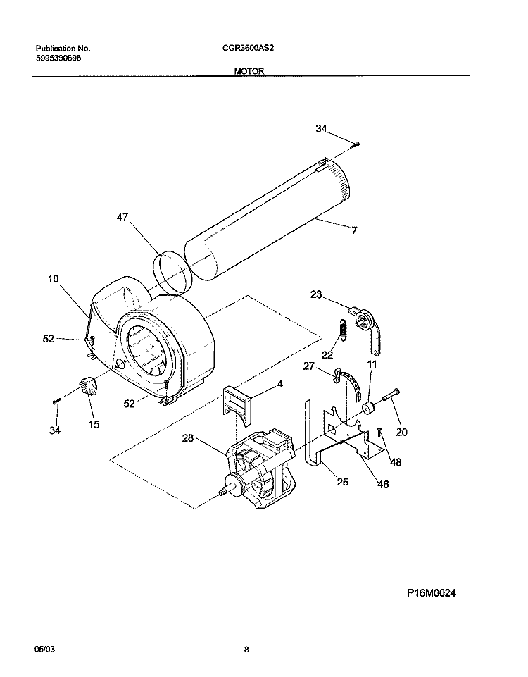 MOTOR Diagram and Parts List for CGR3600AS2  Frigidaire Dryer