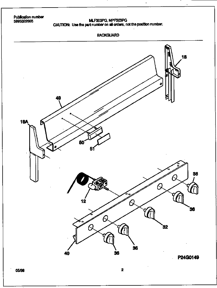 BACKGUARD Diagram and Parts List for MPF303PGWD  Frigidaire Range