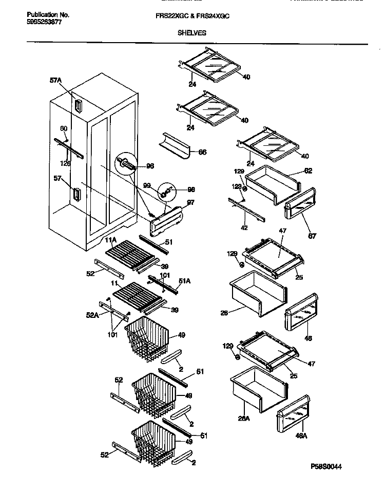 SHELVES Diagram and Parts List for FRS22XGCD0  Frigidaire Refrigerator