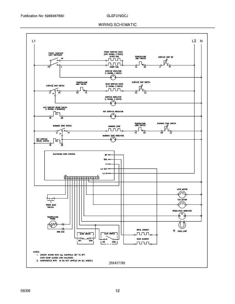 WIRING SCHEMATIC Diagram and Parts List for GLEF379DCJ  Frigidaire Range