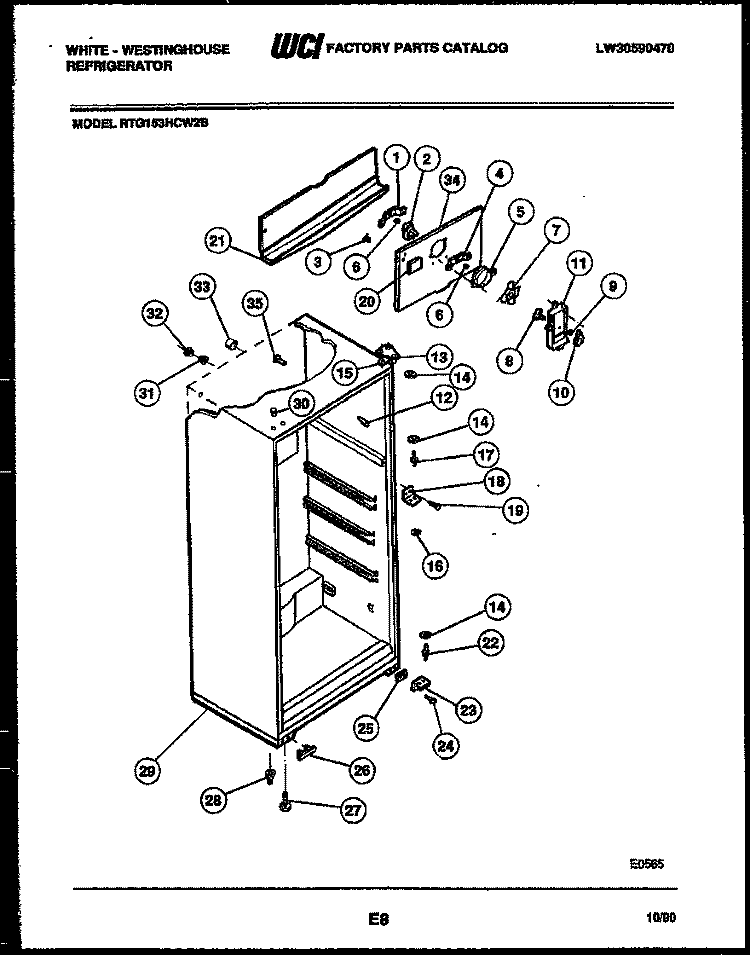 CABINET PARTS Diagram and Parts List for RTG153HCH2B  Frigidaire Refrigerator