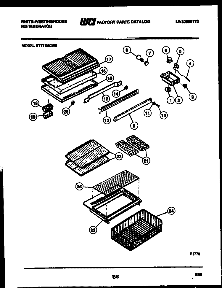SHELVES AND SUPPORTS Diagram and Parts List for RT171MCW0  Frigidaire Refrigerator