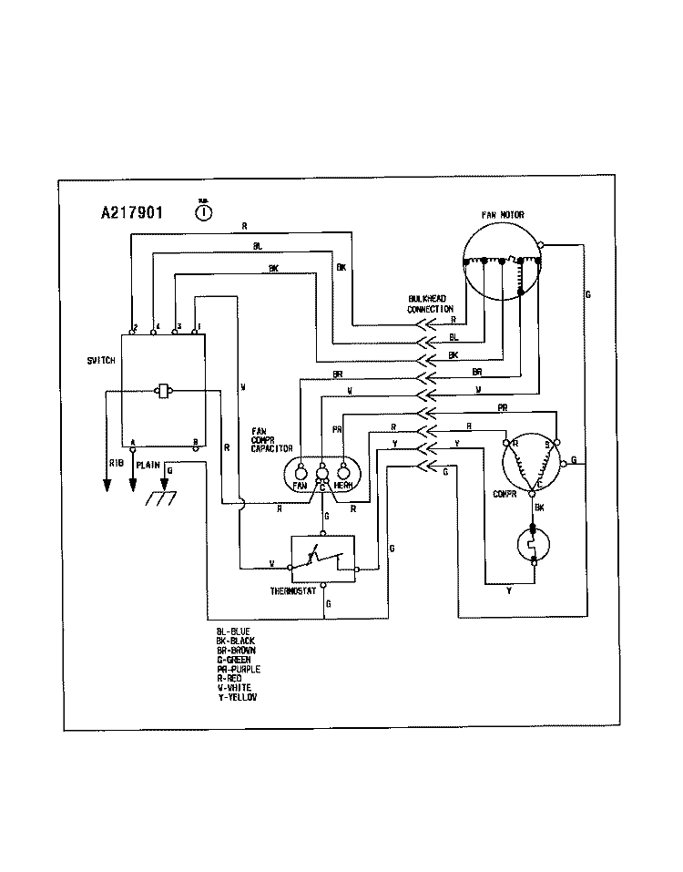 WIRING DIAGRAM Diagram and Parts List for WAB067W7B1  Frigidaire Air Conditioner