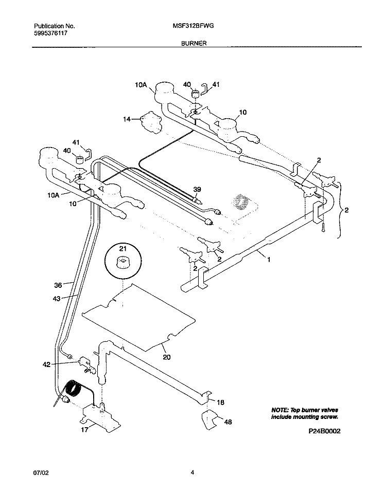 BURNER Diagram and Parts List for MSF312BFWG  Uni Range