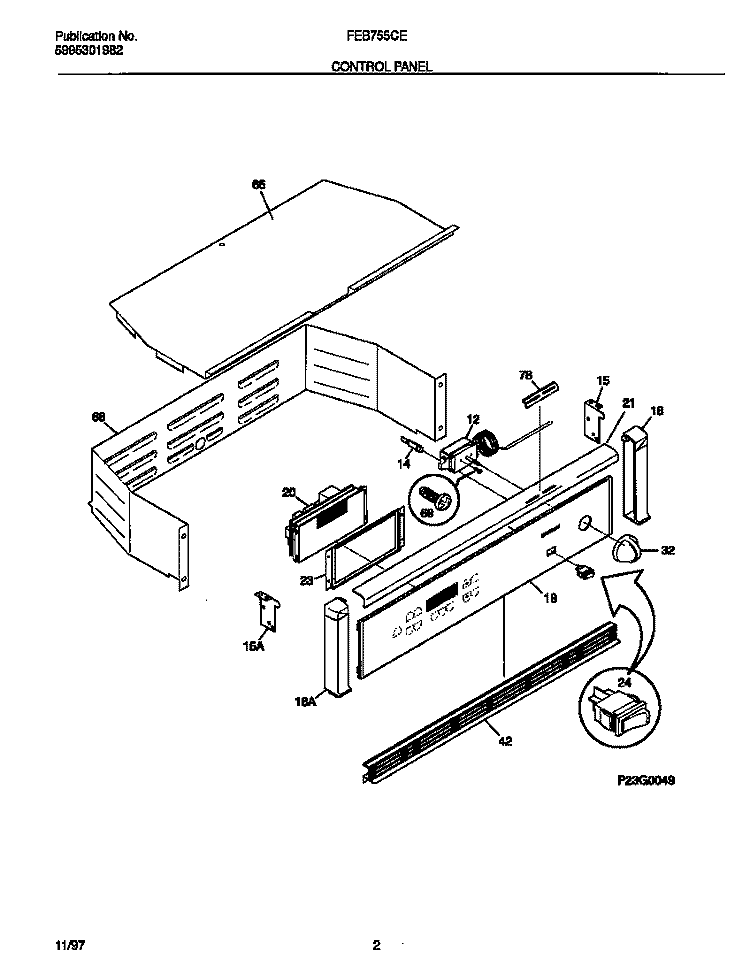 CONTROL PANEL Diagram and Parts List for FEB755CESE  Frigidaire Wall Oven