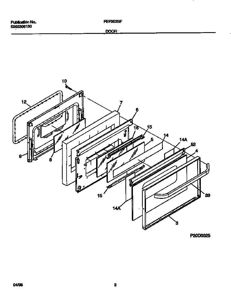 DOOR Diagram and Parts List for FEF353BFDB  Frigidaire Range