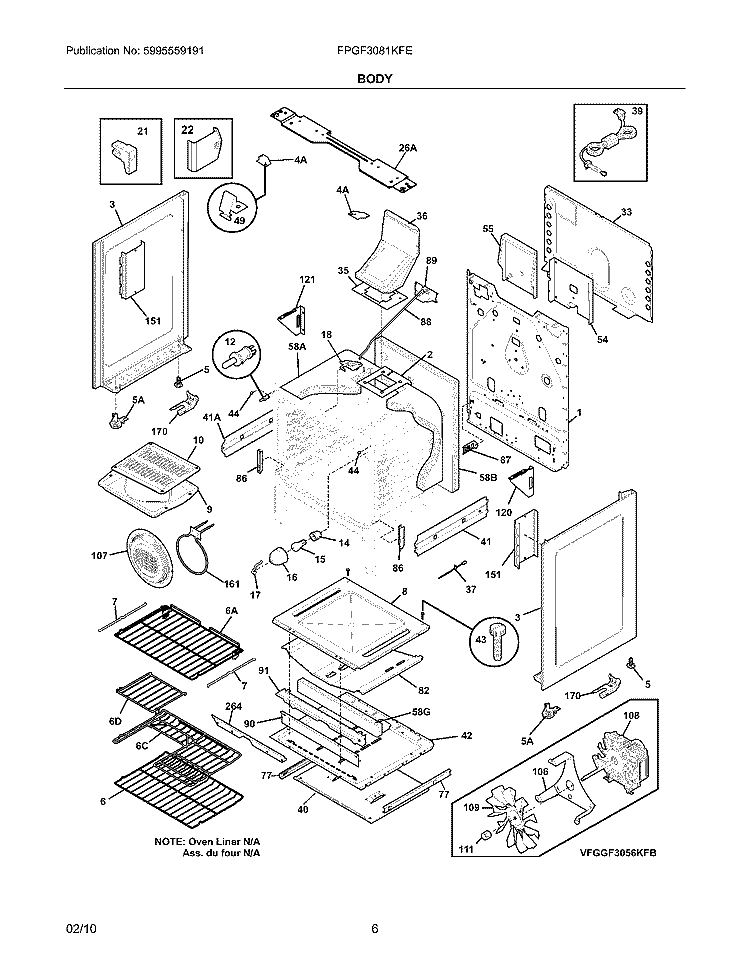 BODY Diagram and Parts List for FPGF3081KFE  Frigidaire Range