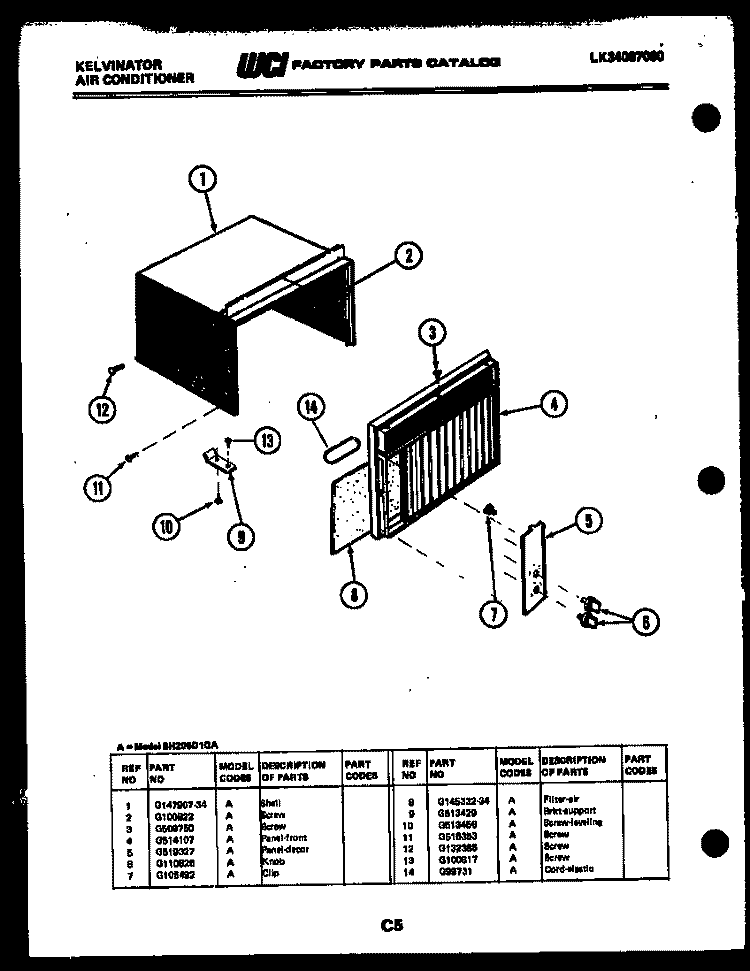 CABINET PARTS Diagram and Parts List for SH206D1QA  Kelvinator Air Conditioner