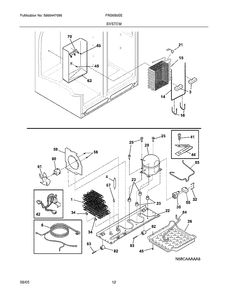 SYSTEM Diagram and Parts List for FRS6B6EEW7  Frigidaire Refrigerator