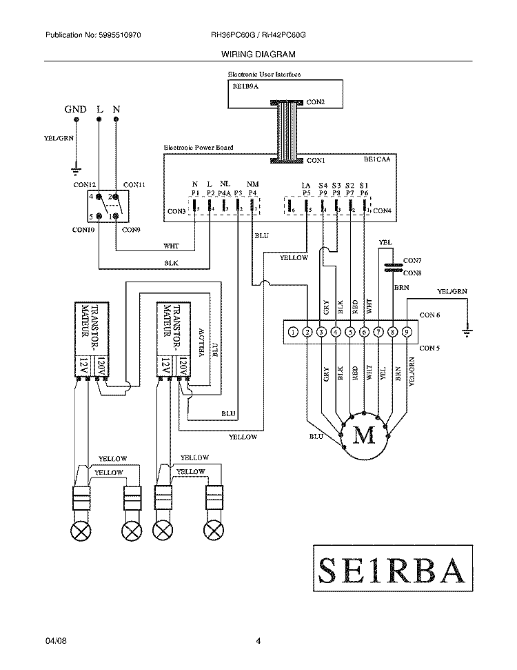 WIRING DIAGRAM Diagram and Parts List for RH36PC60GSA  Frigidaire Range Hood