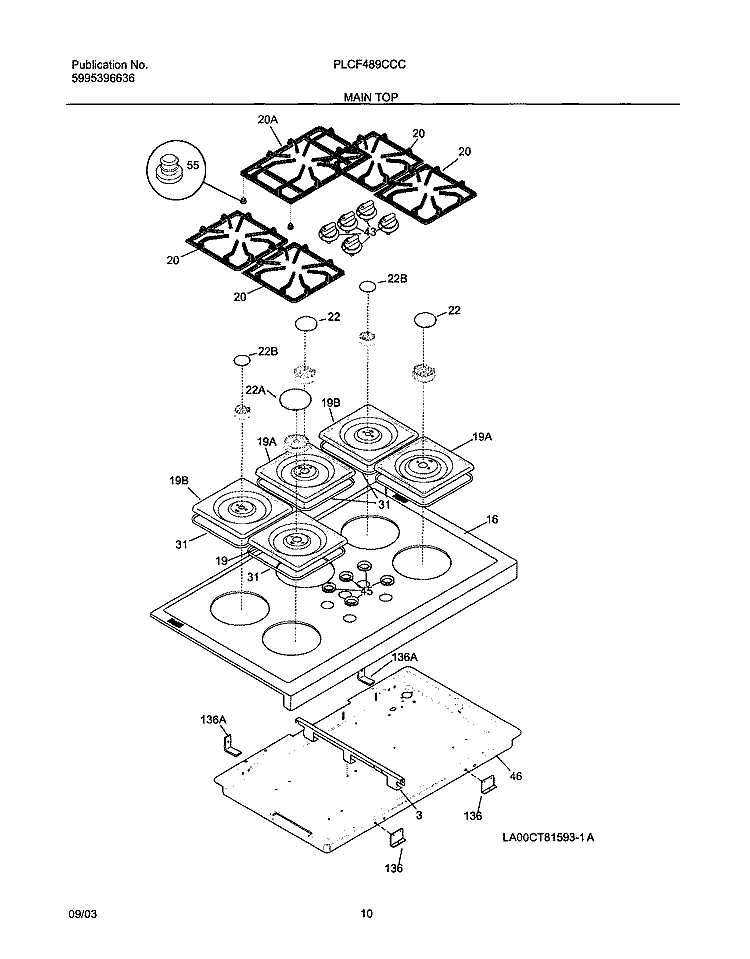 MAINTOP Diagram and Parts List for PLCF489CCC  Frigidaire Range