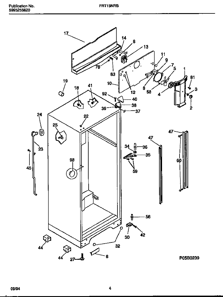 CABINET WITH FAN ASSEMBLY Diagram and Parts List for FRT15NRBD1  Frigidaire Refrigerator