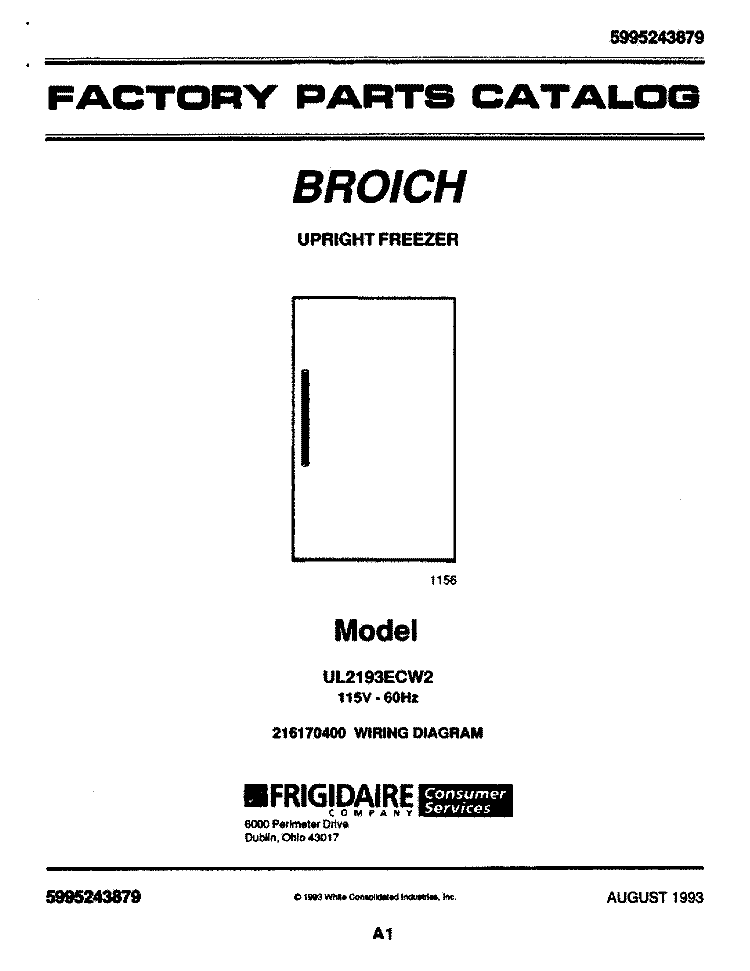 COVER Diagram and Parts List for UL2193ECW2  Electrolux Freezer