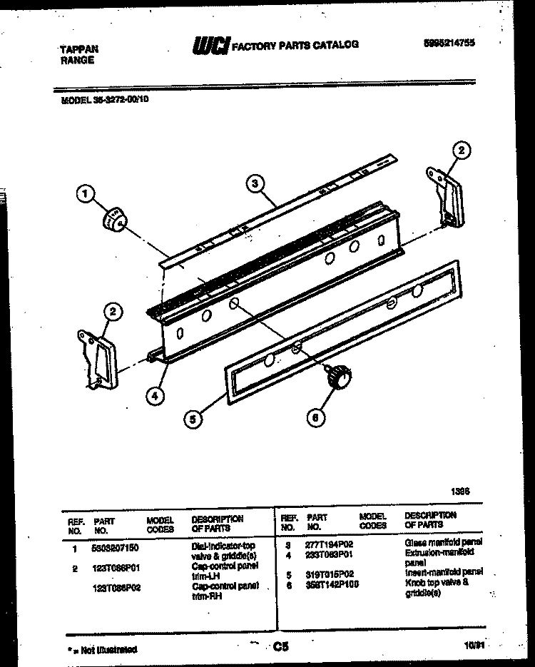 CONTROL PANEL Diagram and Parts List for 36-3272-23-10  Tappan Range