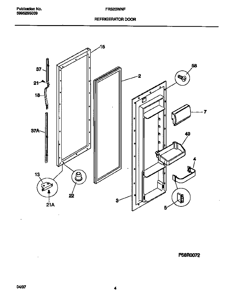 REFRIGERATOR DOOR Diagram and Parts List for FRS20WNFD0  Frigidaire Refrigerator