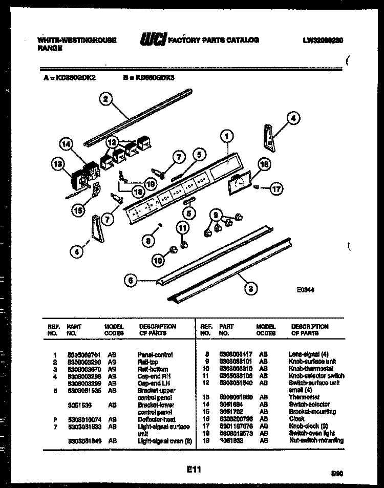 CONTROL PANEL Diagram and Parts List for KD860GDKH3  Frigidaire Range