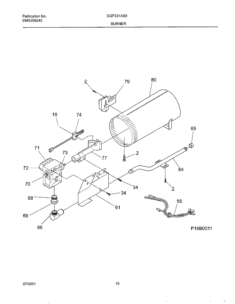 BURNER, VALVE Diagram and Parts List for GGF331AS0  Gibson Dryer