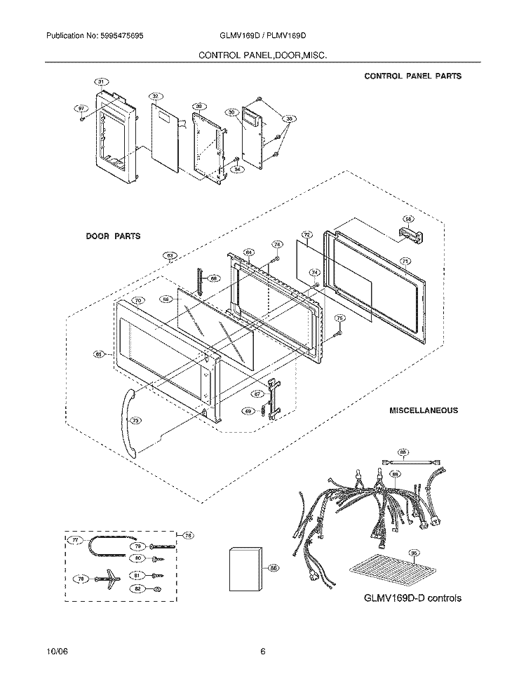 CONTROL PANEL / DOOR / MISC Diagram and Parts List for GLMV169DQD  Frigidaire Microwave