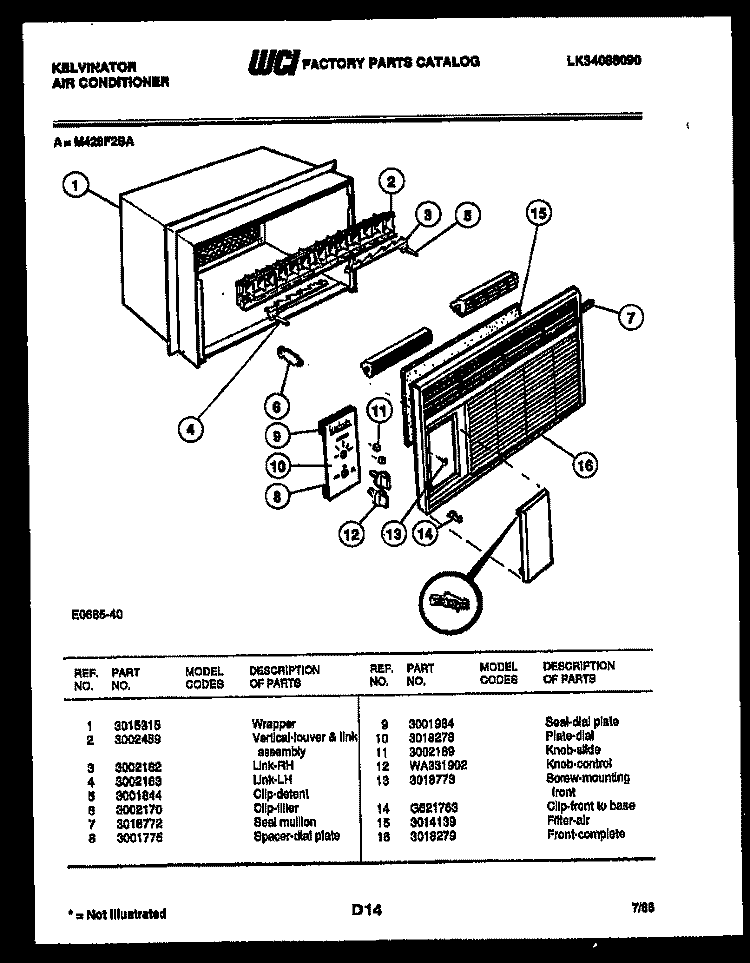 CABINET PARTS Diagram and Parts List for M428F2SA  Kelvinator Air Conditioner