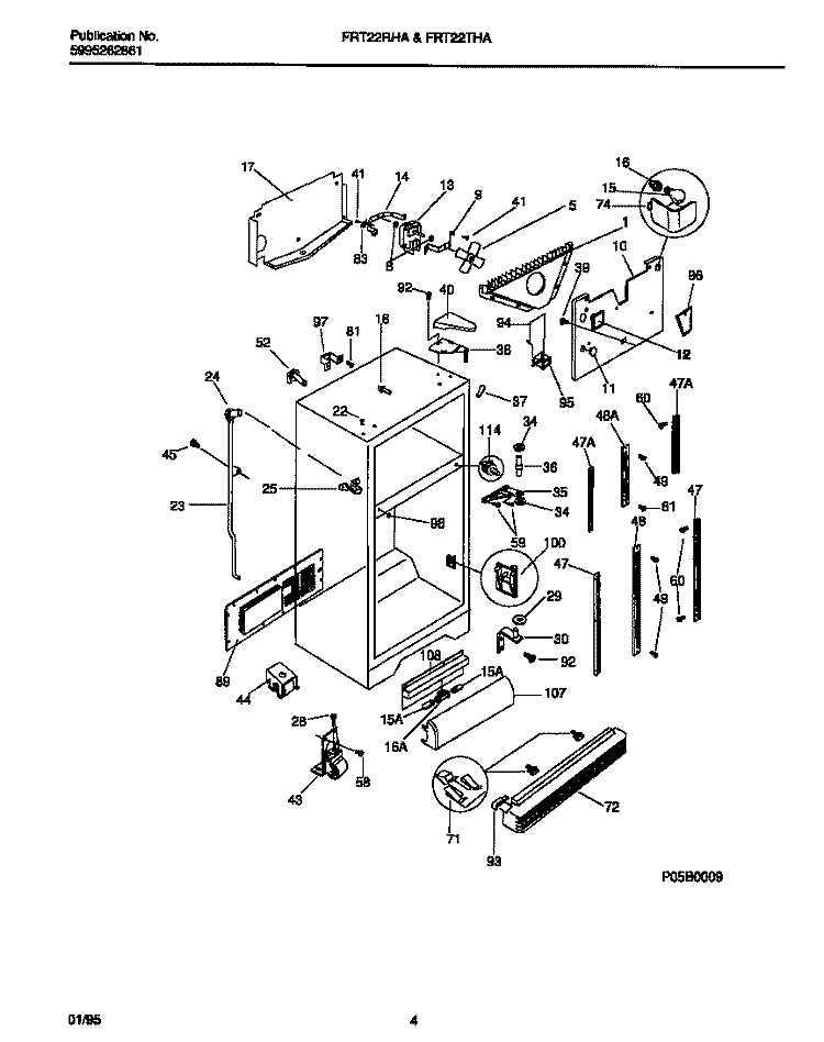 CABINET W / FAN ASSY. Diagram and Parts List for FRT22RHAB2  Frigidaire Refrigerator