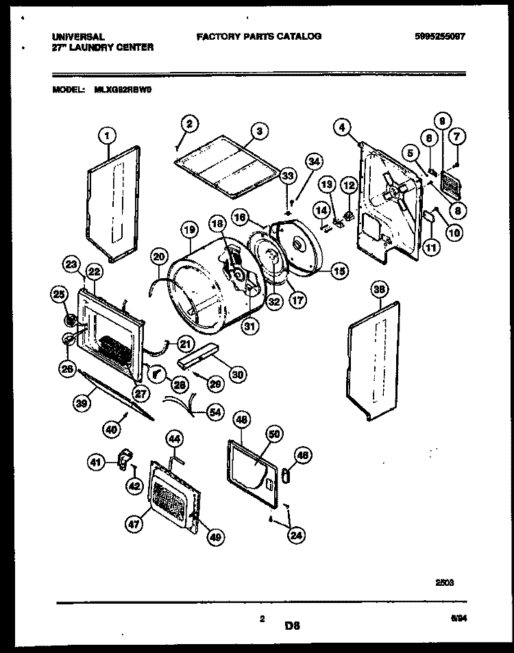 CABINET AND COMPONENT PARTS Diagram and Parts List for MLXG62RBD0  Frigidaire Washer Dryer Combo