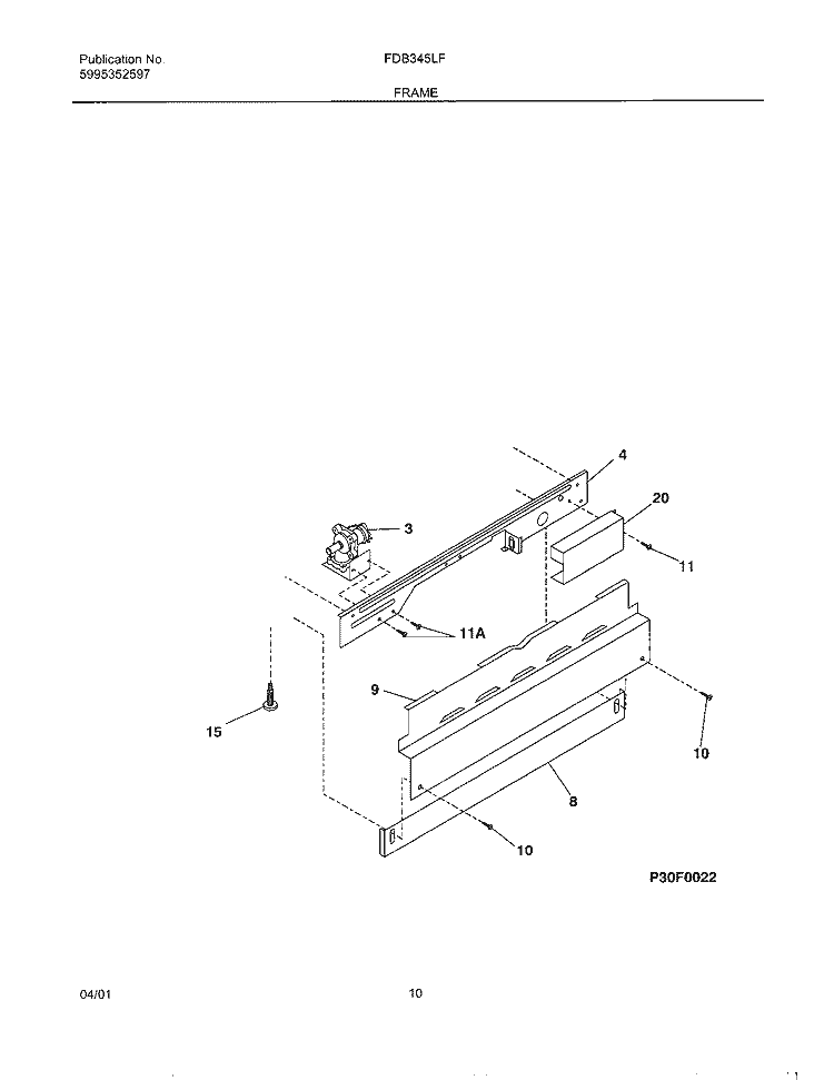 FRAME Diagram and Parts List for FDB345LFS2  Frigidaire Dishwasher