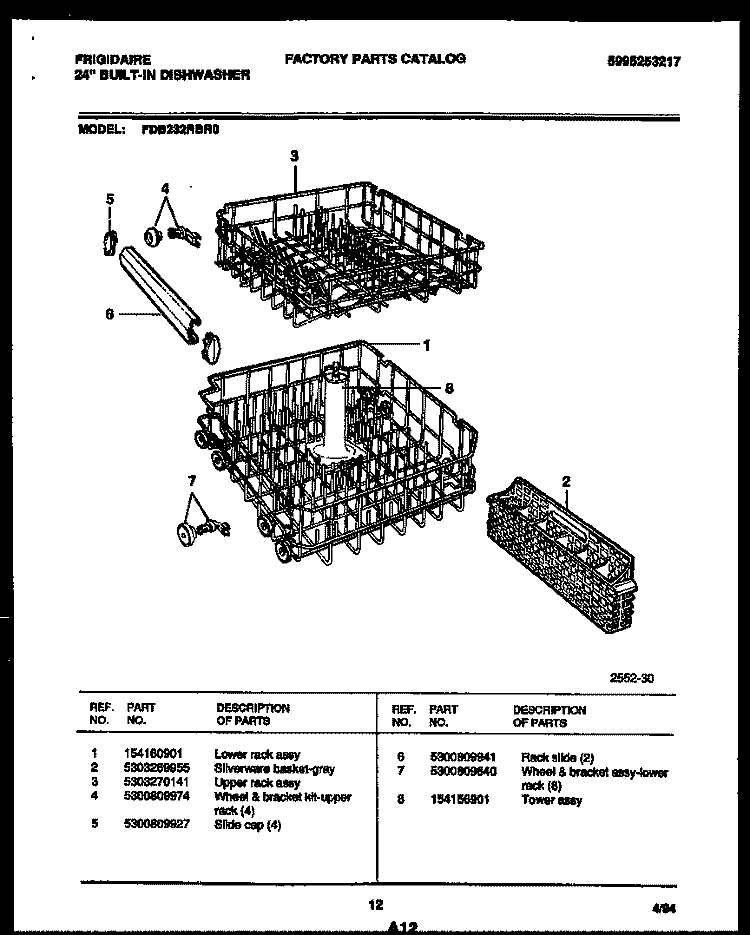 RACKS AND TRAYS Diagram and Parts List for FDB232RBR0  Frigidaire Dishwasher