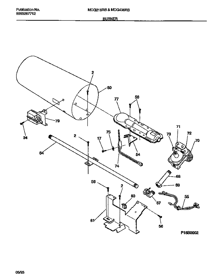 BURNER Diagram and Parts List for MDG436RBD1  Kelvinator Dryer