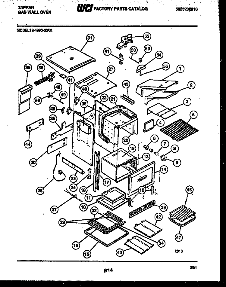 BODY PARTS Diagram and Parts List for 12-4990-00-01  Tappan Wall Oven