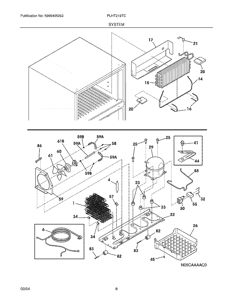 SYSTEM Diagram and Parts List for PLHT219TCK4  Frigidaire Refrigerator