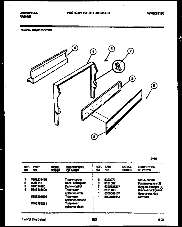BACKGUARD Diagram and Parts List for CE301SP2W01  Uni Range