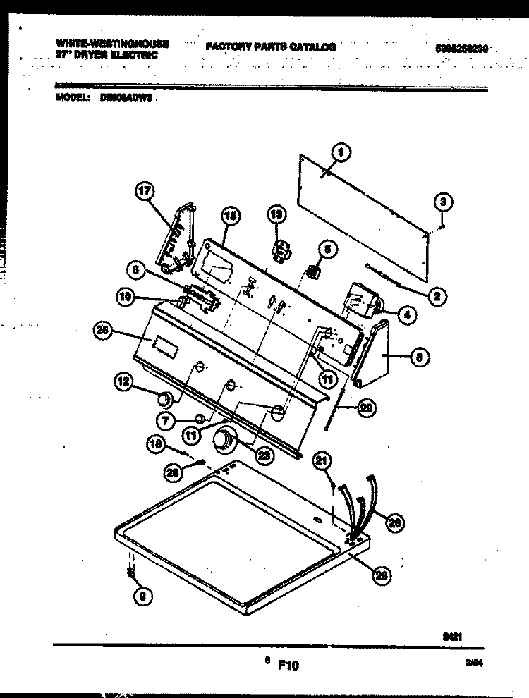 CONSOLE AND CONTROL PARTS Diagram and Parts List for DE800ADD3  Frigidaire Dryer