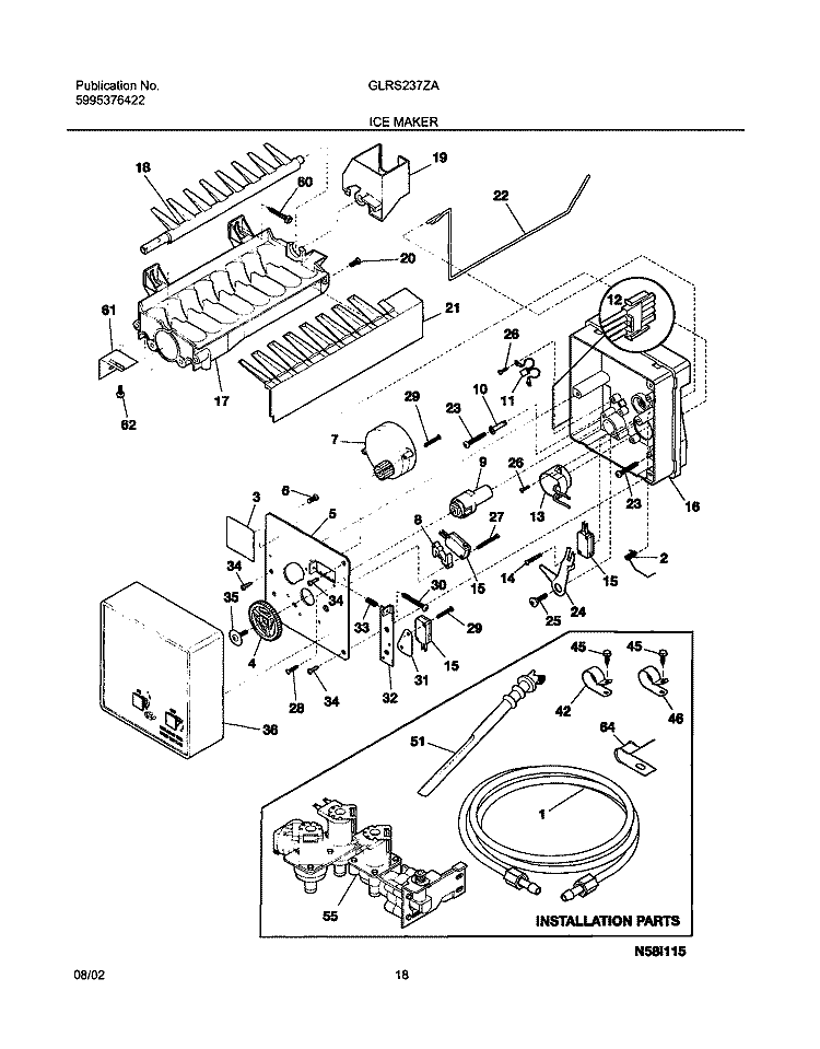 ICE MAKER Diagram and Parts List for GLRS237ZAW6  Frigidaire Refrigerator