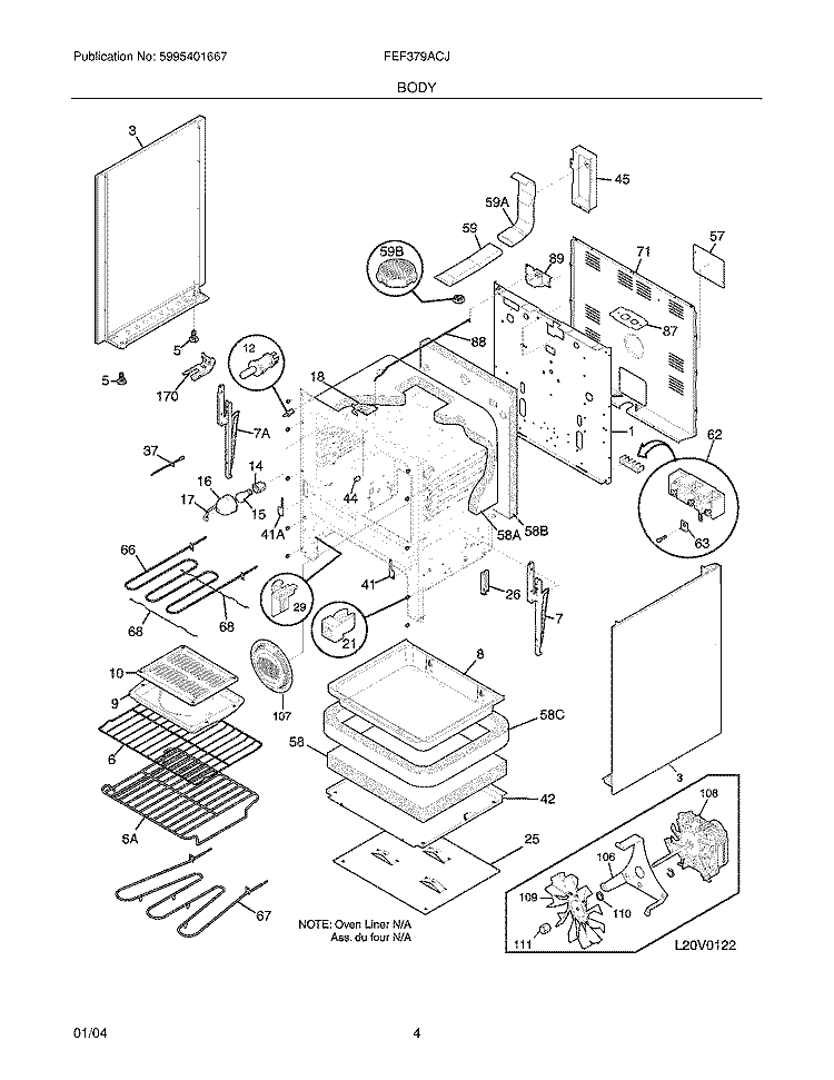 BODY Diagram and Parts List for FEF379ACJ  Frigidaire Range