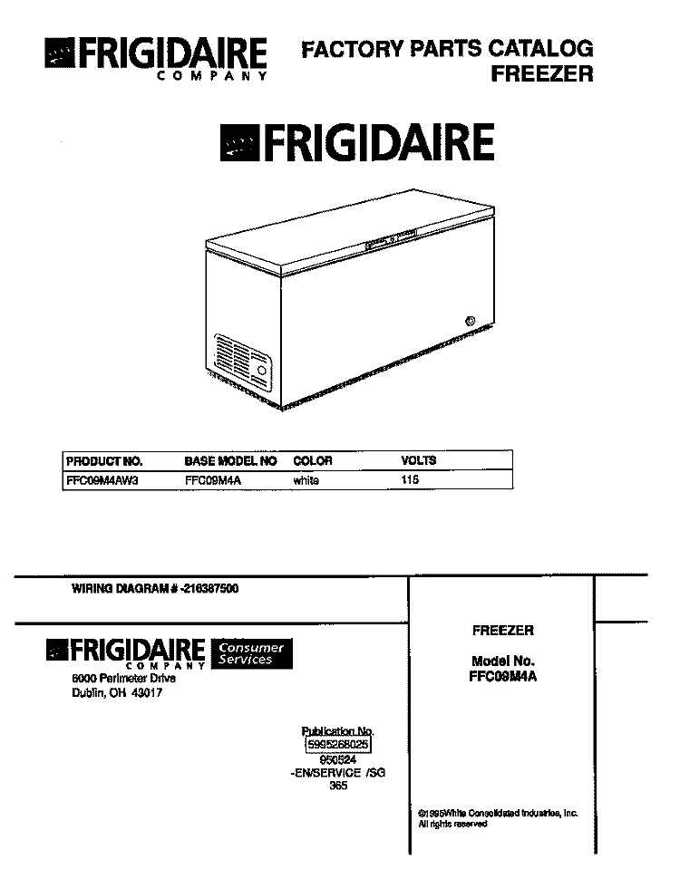 COVER Diagram and Parts List for FFC09M4AW3  Frigidaire Freezer