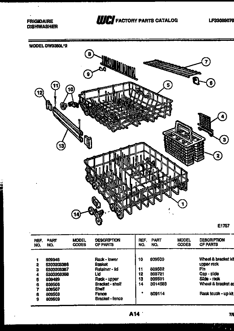 RACKS AND TRAYS Diagram and Parts List for DW3350LW2  Frigidaire Dishwasher