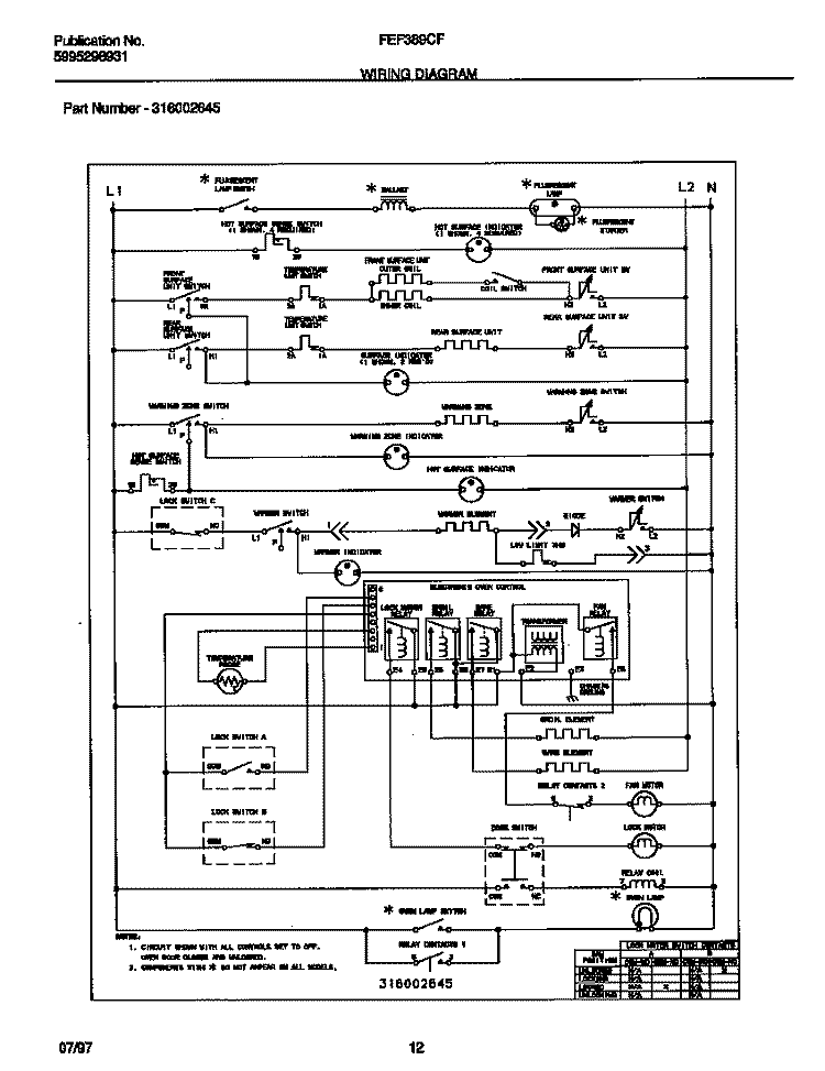 WIRING DIAGRAM Diagram and Parts List for FEF389CFBB  Frigidaire Range