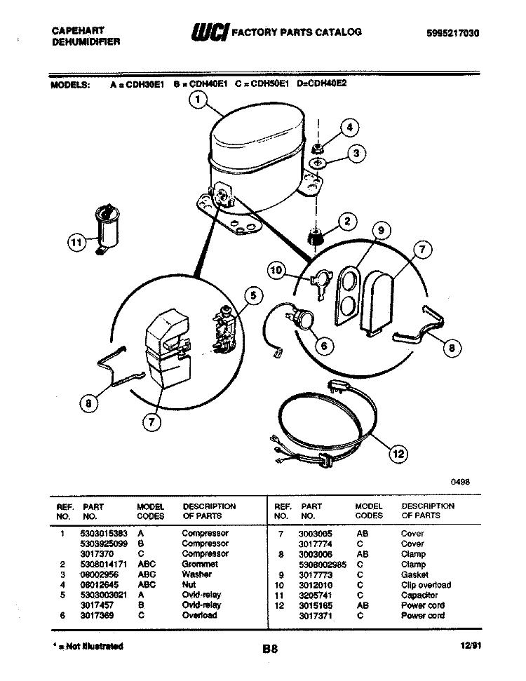 COMPRESSOR Diagram and Parts List for CDH50E1  Frigidaire Dehumidifier