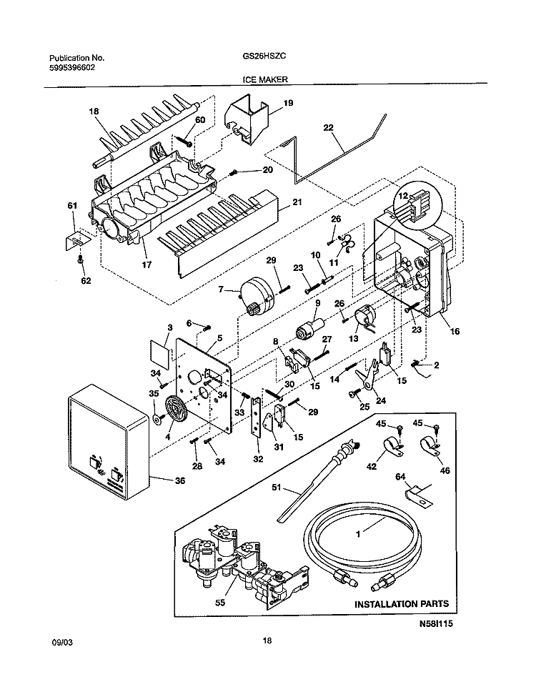 ICE MAKER Diagram and Parts List for GS26HSZCB1  Frigidaire Refrigerator
