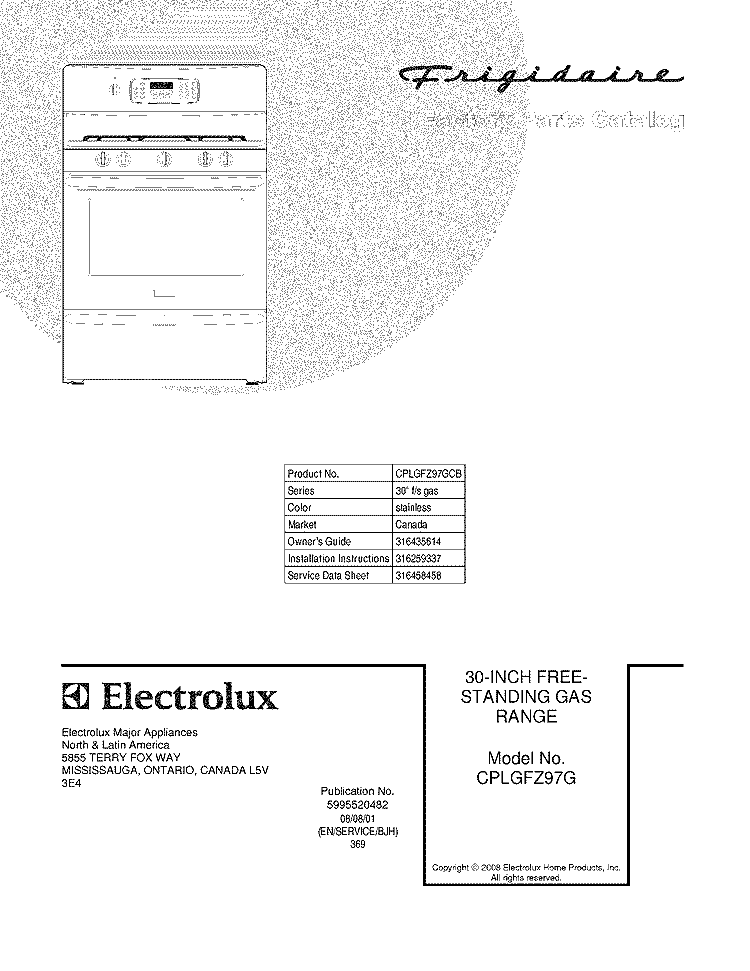 COVER Diagram and Parts List for CPLGFZ97GCB  Frigidaire Range