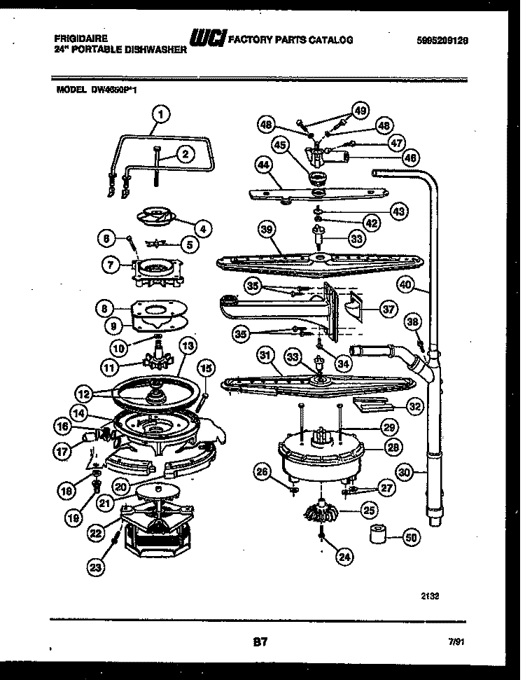 MOTOR PUMP PARTS Diagram and Parts List for DW4650PW1  Frigidaire Dishwasher